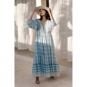 Daughters of India womens blue 'Sea Mist' Jasmine maxi dress size large NWT